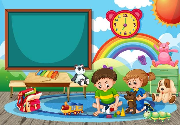 przedszkolna scena szkolna z dwojka dzieci bawiacych sie zabawkami w pokoju 1308 61743
